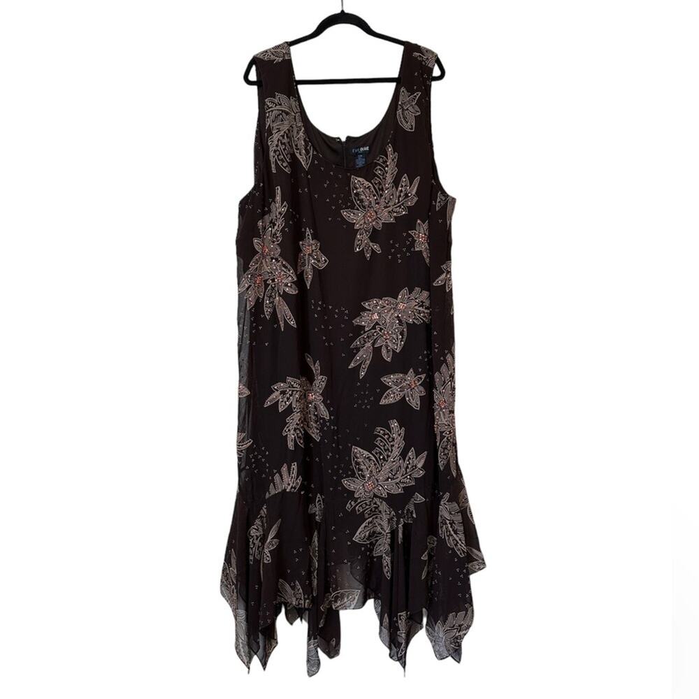 Eva Blue Plus Long Maxi Brown Fairy Dress Beaded Embellished Sleeveless 32W